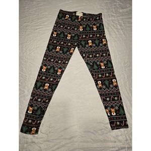 Merry & Bright Large Holiday Leggings Womens Large Reindeer Soft Christmas Black